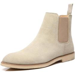 QAXZESA Formale Hochzeitskleidschuhe für Herren, Wildleder, Chelsea-Stiefel, Business, Büro, Arbeit, Männer, schwarze Stiefeletten,Beige-43 von QAXZESA