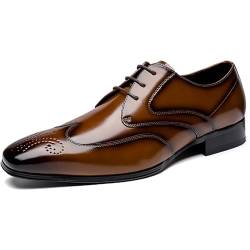 QAXZESA Herren Oxford-Leder-Schnürer, klassischer Schnürschuh, Business, Hochzeit, Party, Arbeit, formelle Schuhe, atmungsaktiv,Brown-40 von QAXZESA