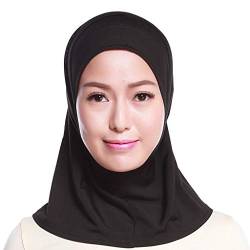 QAZX Damen Kopftuch Sport,Muslim Hijab Turban Islamischen Schal Indische Kopfbedeckung Hidschab KopftüCher Sommer Hut Elastische Headscarf Cap Haarverlust Beanie Baumwolle MüTze, Schwarz, S von QAZX