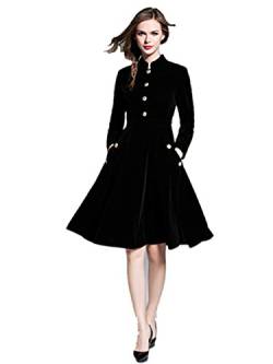 QC Damen Samtkleid Langarm Vintage Cocktailkleid Retro Abendkleid Party Kleid Elegant Festliche kleiden Schwarz 38 von QC