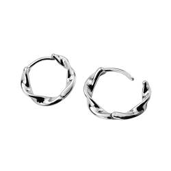 QCJQSH Creolen Aus 925Er Sterlingsilber Für Frauen, Minimalistischer, Verdrehter, Runder Creolen-Ohrring, Silberfarbene Huggie-Ohrringe, Trendiger Punk-Charm-Schmuck Für Frauen von QCJQSH