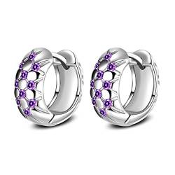 QCJQSH Ohrringe Silber 925,Creolen Aus 925Er Sterlingsilber Für Damen, Mode-Textur, Kleiner Creolen-Ohrring, Eingelegter Amethyst, Silberfarbene Huggie-Ohrringe, Exquisiter Charm-Schmuck Für Damen von QCJQSH