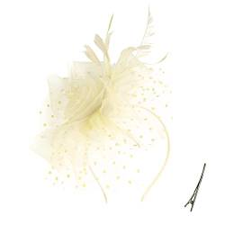 Damen Fascinator Hut Blume Mesh Federn Clip Kopfschmuck Haarschmuck für Party Kirche Hochzeit Cocktail Jockey Club (Ivory) von QDC