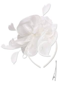 Damen Fascinators Hut Feder Blumen Haarschmuck Brautschmuck Haar Clip für Cocktail Party Kirche Hochzeit Festival (Weiß) von QDC