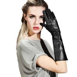 QECEPEI Damen lange Lederhandschuhe, Touchscreen-Oper Abendkleid Handschuh, Winter, Fahrerhandschuhe für Frauen - Schwarz - Mittel von QECEPEI