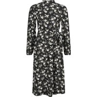 QED London - Rockabilly Kleid knielang - Daisy Tie Wrap Side Split Midi Dress - XS bis XL - für Damen - Größe L - schwarz/weiß von QED London