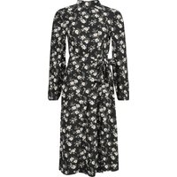 QED London - Rockabilly Kleid knielang - Daisy Tie Wrap Side Split Midi Dress - XS bis XL - für Damen - Größe M - schwarz/weiß von QED London