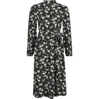 QED London - Rockabilly Kleid knielang - Daisy Tie Wrap Side Split Midi Dress - XS bis XL - für Damen - Größe XS - schwarz/weiß von QED London