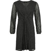 QED London - Rockabilly Kurzes Kleid - Leopard Velvet Flocking Knot Front Mini Dress - XS bis XL - für Damen - Größe L - schwarz von QED London