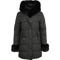 QED London - Rockabilly Mantel - Fur Trim Padded Hooded Coat - S bis XL - für Damen - Größe L - schwarz von QED London