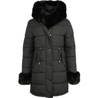 QED London - Rockabilly Mantel - Fur Trim Padded Hooded Coat - S bis XL - für Damen - Größe XL - schwarz von QED London