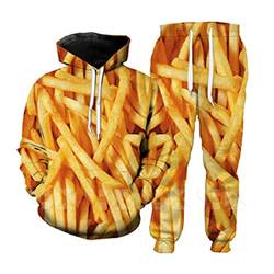 QEDCVS Herbst Trend Food Street Hoodies Sweatshirt Set, 3D Gedruckt Pommes Frites Hip Hop Unisex Casual Harajuku Set, Set 1, XXXXX-Large von QEDCVS