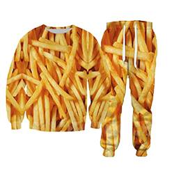 QEDCVS Herbst Trend Food Street Hoodies Sweatshirt Set, 3D Gedruckt Pommes Frites Hip Hop Unisex Casual Harajuku Set, Set 2, L von QEDCVS
