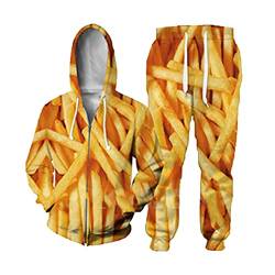 QEDCVS Herbst Trend Food Street Hoodies Sweatshirt Set, 3D Gedruckt Pommes Frites Hip Hop Unisex Casual Harajuku Set, Set 3, S von QEDCVS