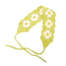 Bohemia Strick-Stirnband für Damen, gehäkeltes Haarbandana für Mädchen, breiter Kopf, Häkel-Kopfwickel, Blumenbänder-Druck, Blumenmuster von QEOTOH