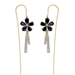 Crystal Cinquefoil Flower Tassel Earrings, S925 Sterling Silver Flower Dangle Earrings, Rhinestone Long Tassel Petal Earrings, Statement Jewelry Gifts for Women Girls (A (Alloy)) von QEOTOH