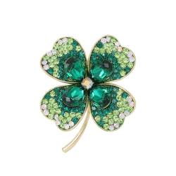 Lucky Green Vierblättriges Kleeblatt Brosche Strass Grün Kleeblatt Brosche Pin Vier CZ Blatt Kleeblatt Irische Glücks Strass L, 1 PC von QEOTOH