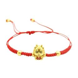 QEOTOH 2024 Drachen-Transfer-Perlenarmband für Damen und Herren, Glücksband, rotes Seil, verstellbar, neues Dekoration, Schmuck, Jahr, Glücksarmband, Dinosaurier, Mädchen, chinesische Männer aus von QEOTOH