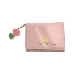 QEOTOH Schlanke Geldbörse für Damen, Tulpen-Karten-Geldbörse, RIFD-Tasche, Kreditkartenetui mit Schlüsselanhänger, Geldbeutel, Lederfach, rose, Größe von QEOTOH