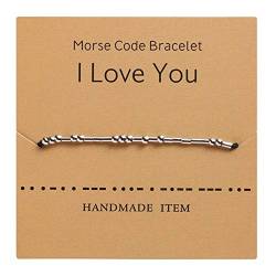 Morsecode Armband versilberte Perlen auf Seidenschnur Freundschaft inspirierende Armband Geschenk für sie, geheime Nachricht Geschenk Morris Schmuck für Frauen Männer ，Unisex (I Love You) von QEPOL
