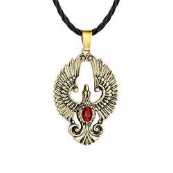 QEPOL Edelstahl Charm Erstellt Ruby Phoenix Anhänger Leder Halskette Skandinavisch Antike Gotik Wikinger Slawisches Amulett Vogel des Wunders Tier Halskette Modeschmuck für Frauen Männer (Golden) von QEPOL