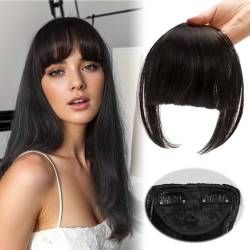 QESSUVNC Bangs Clip Pony Haarteil Hair Extensions Fake Pony Extension,Bangs Clip in pony Real Hair Fringe Bangs,Real Fringe Extensions Pony Clip Bangs Hair Extensions for Women (Natürliches Schwarz) von QESSUVNC