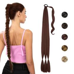 QESSUVNC Braid Extensions Pferdeschwanz VerläNgerung Mit Haargummi 80cm Langes Geflochtenes Pferdeschwanz Braid Extensions Pferdeschwanz Lang Glatt Pferdeschwanz (Dunkelrot) von QESSUVNC