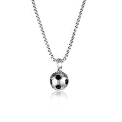 QESSUVNC Fußball Anhänger Edelstahl Fußball Charm Halskette Kinder Jungen 3D-Design Kinderketten Jungs Fußball Geschenke Kette Jungs Fußball Halskette für Unisex Männer Frauen Schmuck (Silber) von QESSUVNC