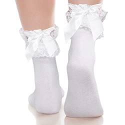 QESSUVNC Rüschen Socken Damen Spitze Knöchel Socken Kawaii Shoes Socke Weiß Schleife Prinzessin Socken für Lolita Dress Frauen Mädchen Kleidung Kostüm Schmücken von QESSUVNC