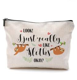 QGFM Faultier-Make-up-Tasche – Faultier-Geschenke für Frauen und Mädchen, niedliche Faultier-Make-up-Kosmetiktasche für Frauen, Geschenke für Faultier-Liebhaber, I Just Really Like Sloths Okay, kleine von QGFM