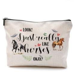 QGFM Kosmetiktasche für Pferde – Pferde-Geschenke für Frauen und Mädchen, Geschenke für Pferdeliebhaber, "I Just Really Like Horses Okay", kleine Make-up-Tasche für Geldbörse, Pferdetrainer-Geschenke von QGFM