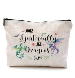 QGFM Kosmetiktasche mit süßem Drachen-Motiv für Damen, Drachen-Geschenke für Frauen, Geschenke für Drachenliebhaber, "I Just Really Like Dragons Okay", kleine Make-up-Tasche für Geldbörse von QGFM