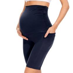 QGGQDD Kurze Umstandsleggings mit Taschen Umstands Radlerhose Damen Umstandshose Kurz Schwangerschaft Für Schwangere(Marineblau,Large) von QGGQDD