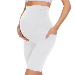 QGGQDD Kurze Umstandsleggings mit Taschen Umstands Radlerhose Damen Umstandshose Kurz Schwangerschaft Für Schwangere(Weiß,X-Large) von QGGQDD