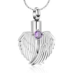 Einäscherung Schmuck Herz Urne Halskette für Asche für Frauen Angel Wing Memorial Andenken Birthstone Anhänger von QGJNSGC