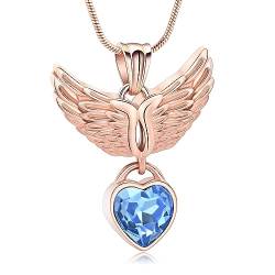 QGJNSGC Herz Geburtsstein Urne Halsketten für Asche Engel Flügel Einäscherung Schmuck Urnen Andenken Anhänger für Frauen Haustier von QGJNSGC