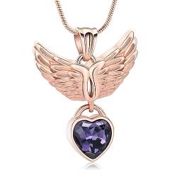 QGJNSGC Herz Geburtsstein Urne Halsketten für Asche Engel Flügel Einäscherung Schmuck Urnen Andenken Anhänger für Frauen Haustier von QGJNSGC