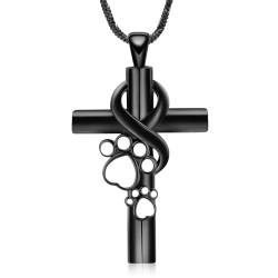 QGJNSGC Kreuz-Urnen-Halskette für Asche, Pfotenabdruck, Einäscherungsschmuck mit Trichterfüller, für Menschen, Frauen, Mädchen, Haustiere von QGJNSGC