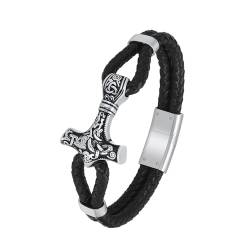 QGJNSGC Urnen Armband für Asche, Viking Thor's Hammer Einäscherungsarmband für Männer, echtes Leder Manschette Armreif Memorial Urne Schmuck Beerdigung Keepsake Geschenk von QGJNSGC