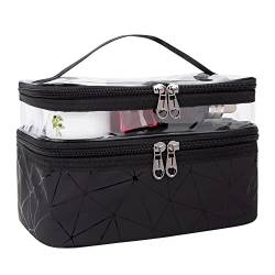 Kosmetiktasche Kulturbeutel Doppelschichtige Waschtasche Tragbare Reise Schminktasche Große Makeup Tasche Organizer Toilettentasche mit Reißverschluss für Männer Frauen von QH-Shop