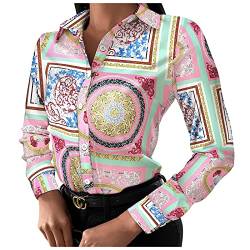 QHDDP Tunika Damen Longbluse flanellhemd Damen italienische blusen Damen Tunika Bluse Seidenbluse weiße Bluse Damen Schluppenbluse karohemd Damen leinenbluse Damen(Rosa-3,XL) von QHDDP