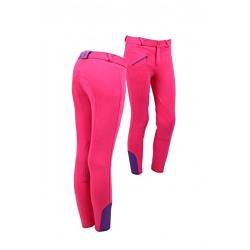 QHP Modische Reithose Junior Kinderreithose Stoff-Kniebesatz (Fuchsia, 164) von QHP