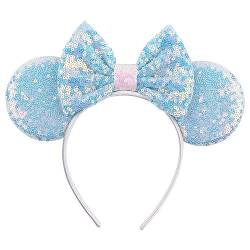 QHSWDLP Maus Ohren Stirnbänder Glänzende Schleifen Minnie Ohr Haarband Prinzessin Dekoration Cosplay Kostüm Zubehör für Frauen Mädchen, A-blau, Large von QHSWDLP