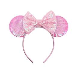 QHSWDLP Maus Ohren Stirnbänder Glänzende Schleifen Minnie Ohr Haarband Prinzessin Dekoration Cosplay Kostüm Zubehör für Frauen Mädchen, A-rosa, Large von QHSWDLP