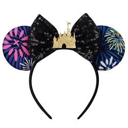 QHSWDLP Maus Ohren Stirnbänder Glänzende Schleifen Minnie Ohr Haarband Prinzessin Dekoration Cosplay Kostüm Zubehör für Frauen Mädchen, Castle Black, Large von QHSWDLP