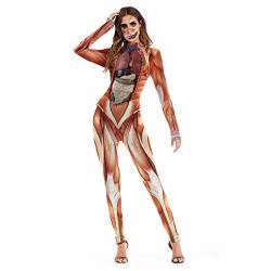 QHYXT Frauen Overalls für Karneval Thema Party Scary Kostüm Menschlichen Körper Organe Muskelskelett Gewebe 3D Print Cosplay Catsuit Bodysuit Schule Lehrmittel,A-M von QHYXT