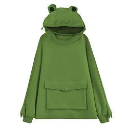 QI_LIANG Frosch Hoodie Süße Oberteiles Damen Stitching Pocket Pullover SweatshirtCQF210422005WHXL von QI_LIANG