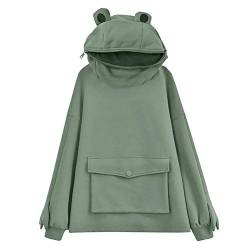 QI_LIANG Frosch Hoodie Süße Tops Damen Stitching Pocket Pullover Sweatshirt von QI_LIANG