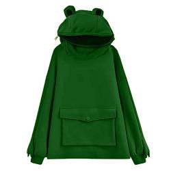 QI_LIANG Frosch Hoodie Süße Tops Damen Stitching Pocket Pullover Sweatshirt von QI_LIANG