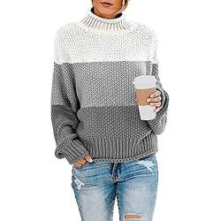 QI_LIANG Women Sweaters Striped Long Sleeve Jumper Crew Neck Casual Knitted Pullover Tops Gray Small von QI_LIANG